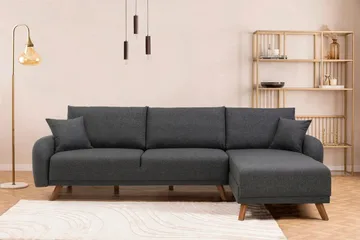 Malkiat 4-personers Højre Hjørnesovesofa Udtrækkelig 125x260 cm med Opbevaring i Stof - Grå - Møbler - Sofaer - Sovesofaer