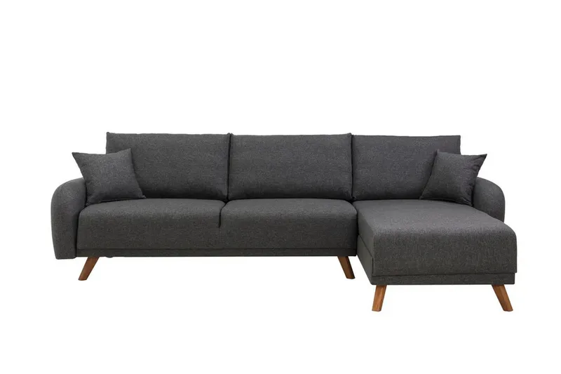 Malkiat 4-personers Højre Hjørnesovesofa Udtrækkelig 125x260 cm med Opbevaring i Stof, Grå