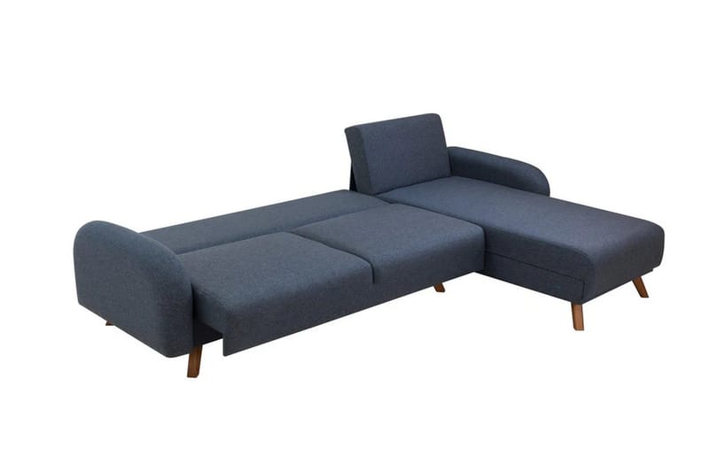 Malkiat 4-personers Højre L-formet Hjørnesovesofa 125x260 cm med Opbevaring i Stof - Blå - Møbler - Sofaer - Sovesofaer