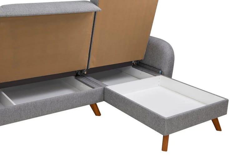 Malkiat 4-personers Højre L-formet Hjørnesovesofa 125x260 cm med Opbevaring i Stof - Grå - Møbler - Sofaer - Sovesofaer
