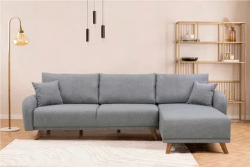 Malkiat 4-personers Højre Hjørnesovesofa med Chaiselong 125x260 cm i Stof - Grå - Møbler - Sofaer - Sovesofaer