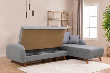 Malkiat 4-personers Højre L-formet Hjørnesovesofa 125x260 cm med Opbevaring i Stof - Grå - Møbler - Sofaer - Sovesofaer