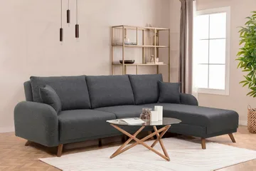 Malkiat 4-personers Højre Hjørnesovesofa Udtrækkelig 125x260 cm med Opbevaring i Stof - Grå - Møbler - Sofaer - Sovesofaer