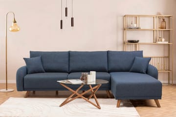 Malkiat 4-personers Højre L-formet Hjørnesovesofa 125x260 cm med Opbevaring i Stof - Blå - Møbler - Sofaer - Sovesofaer