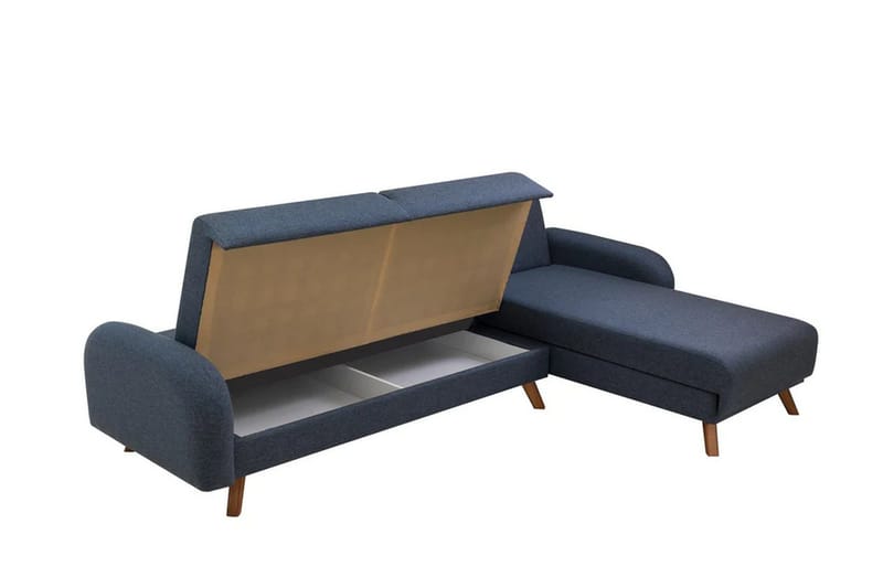 Malkiat 4-personers Højre L-formet Hjørnesovesofa 125x260 cm med Opbevaring i Stof - Blå - Møbler - Sofaer - Sovesofaer