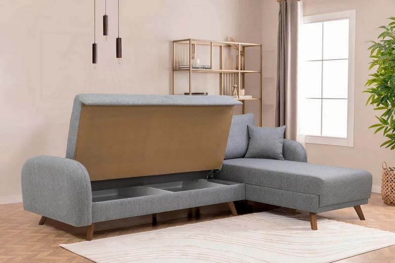 Malkiat 4-personers Højre Hjørnesovesofa med Chaiselong 125x260 cm i Stof - Grå - Møbler - Sofaer - Sovesofaer