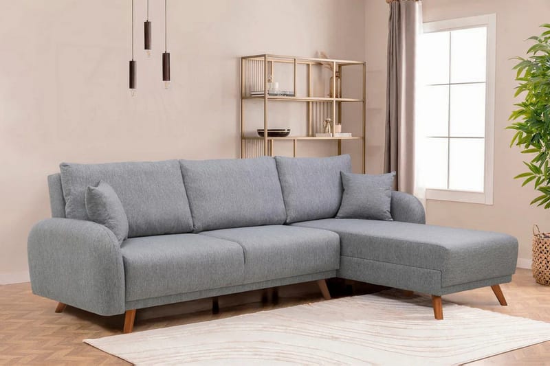 Malkiat 4-personers Højre L-formet Hjørnesovesofa 125x260 cm med Opbevaring i Stof - Grå - Møbler - Sofaer - Sovesofaer