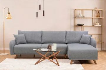Malkiat 4-personers Højre Hjørnesovesofa med Chaiselong 125x260 cm i Stof - Grå - Møbler - Sofaer - Sovesofaer