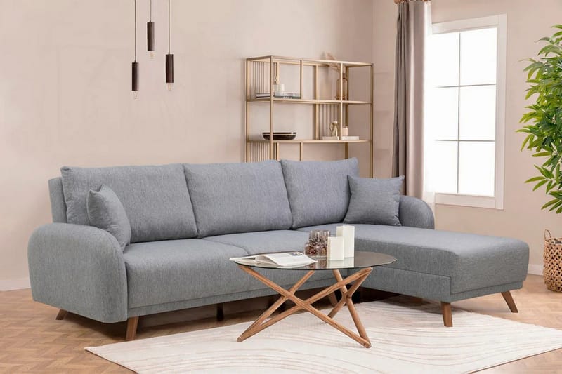 Malkiat 4-personers Højre Hjørnesovesofa med Chaiselong 125x260 cm i Stof - Grå - Møbler - Sofaer - Sovesofaer
