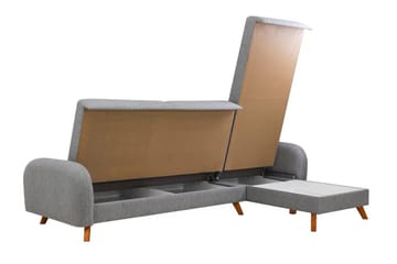 Malkiat 4-personers Højre L-formet Hjørnesovesofa 125x260 cm med Opbevaring i Stof - Grå - Møbler - Sofaer - Sovesofaer