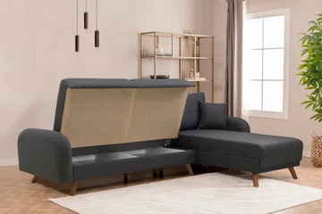Malkiat 4-personers Højre Hjørnesovesofa Udtrækkelig 125x260 cm med Opbevaring i Stof - Grå - Møbler - Sofaer - Sovesofaer