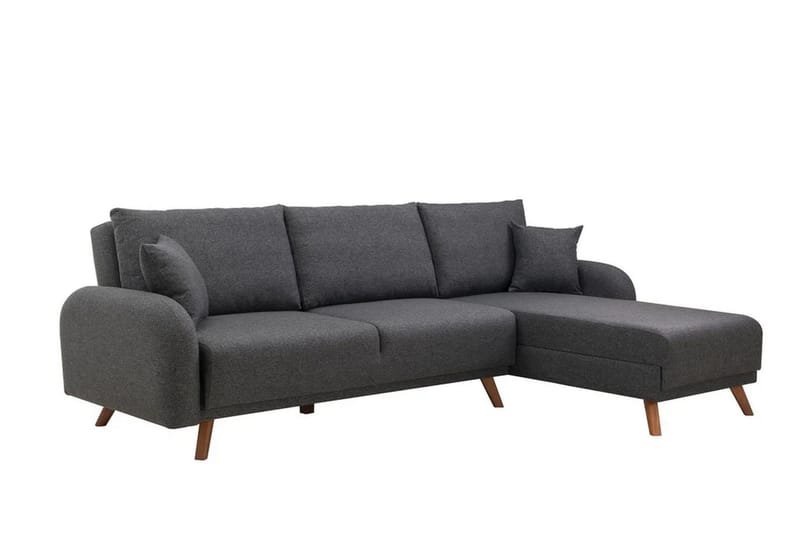 Malkiat 4-personers Højre Hjørnesovesofa Udtrækkelig 125x260 cm med Opbevaring i Stof - Grå - Møbler - Sofaer - Sovesofaer
