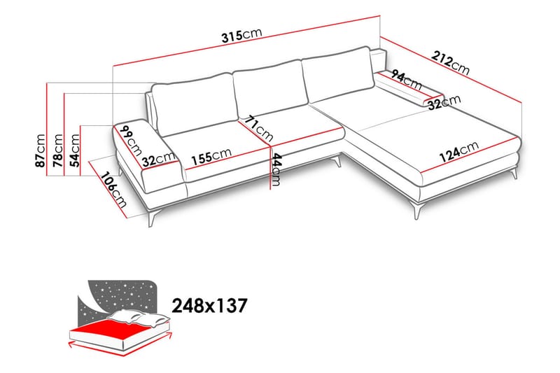 Manila Sovesofa med diva 315x212x87 cm - Sovesofaer - Sovesofa chaiselong - Velour sofaer