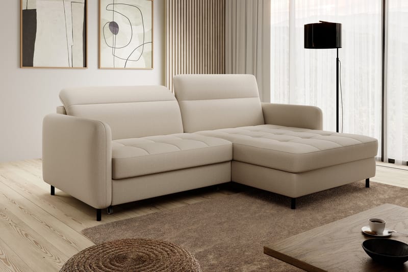 Manoti 3-personers Sovesofa med Divan og Opbevaring - Lysebeige - Møbler - Sofaer - Sovesofaer
