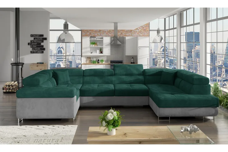 Marcelle Hjørnesovesofa - Grøn / grå - Møbler - Sofaer - Sovesofaer