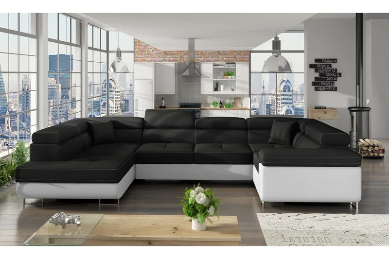 Marcelle Hjørnesovesofa, Sort / hvid