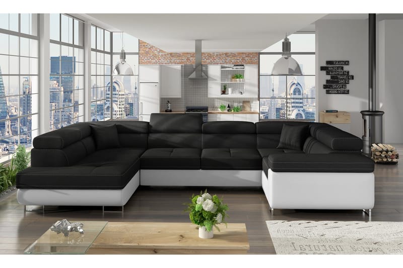 Marcelle Hjørnesovesofa, Sort / hvid