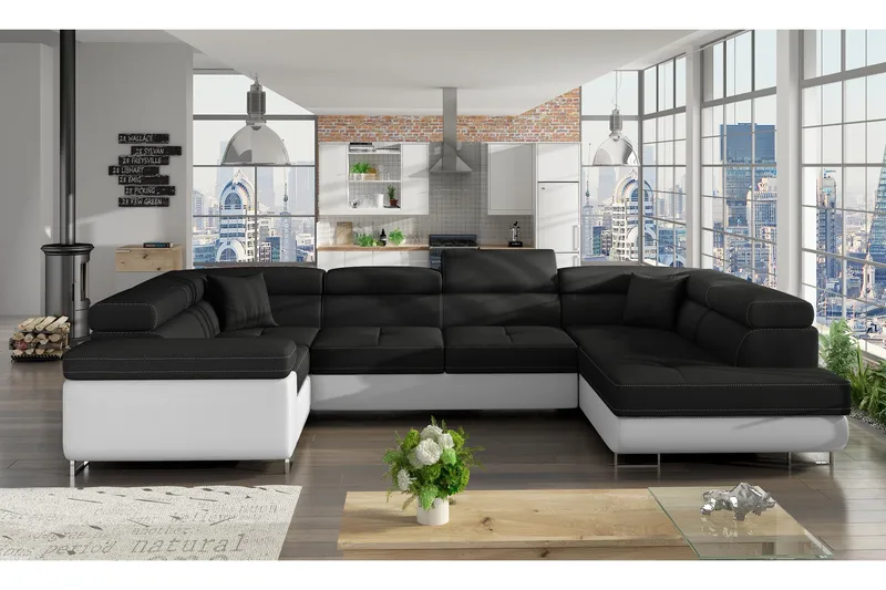 Marcelle Hjørnesovesofa - Sort / hvid - Møbler - Sofaer - Sovesofaer