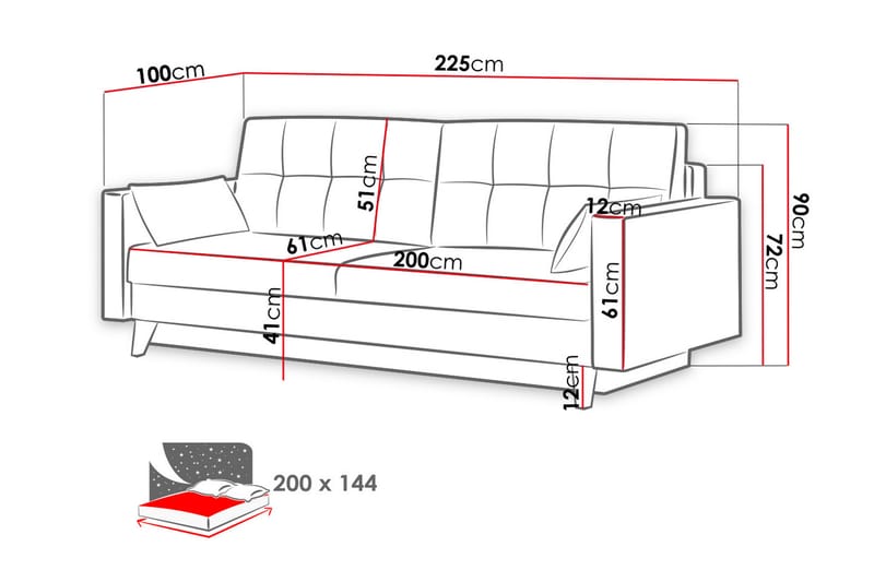 Marina Sovesofa 225x100x90 cm - Sovesofaer - 4 personers sovesofa