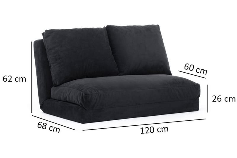 Maydena Sovesofa 2-Pers. 120x185 - Sort - Sovesofaer - 2 personers sovesofa