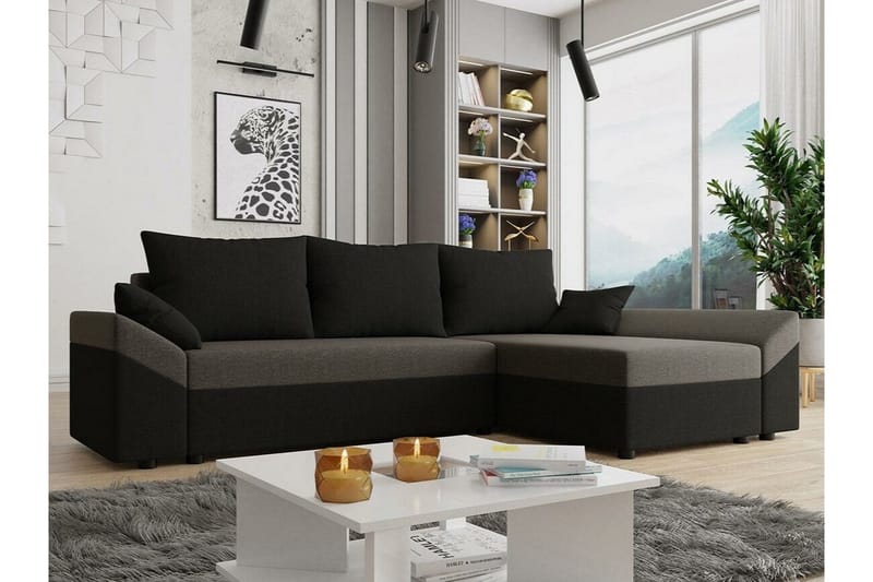 Midfeld 3-sits Hörnbäddsoffa Black/Brown - Møbler - Sofaer - Sovesofaer