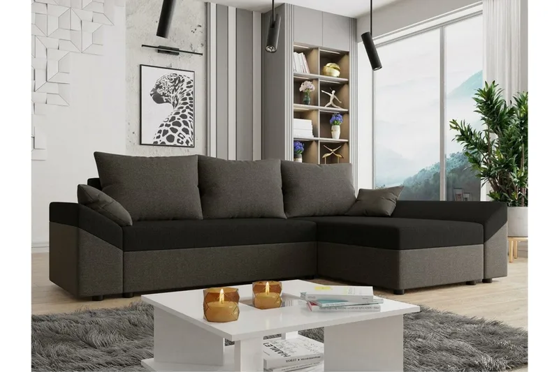 Midfeld 3-sits Hörnbäddsoffa Brown/Black - Møbler - Sofaer - Sovesofaer