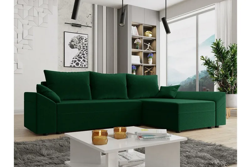 Midfeld 3-sits Hörnbäddsoffa Dark green - Møbler - Sofaer - Sovesofaer
