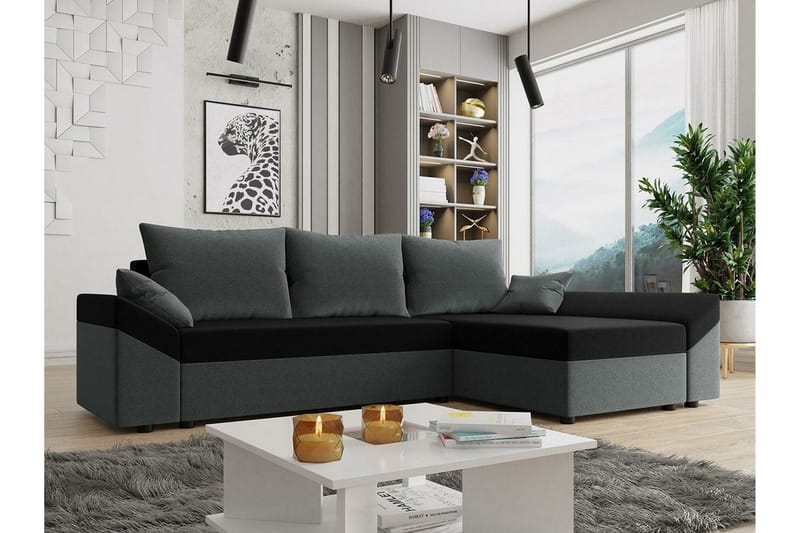 Midfeld 3-sits Hörnbäddsoffa Dark Grey/Black - Møbler - Sofaer - Sovesofaer