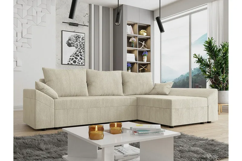 Midfeld 3-sits Hörnbäddsoffa NO_BRAND Beige - Møbler - Sofaer - Sovesofaer