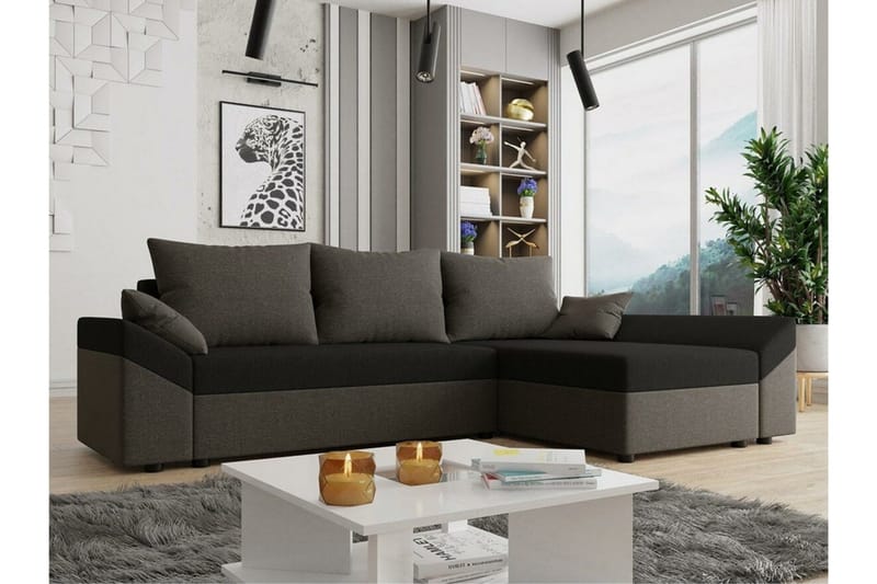 Midfeld 3-sits Hörnbäddsoffa NO_BRAND Brown/Black - Møbler - Sofaer - Sovesofaer
