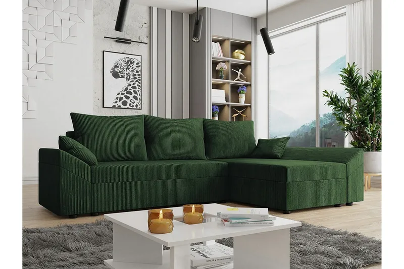 Midfeld 3-sits Hörnbäddsoffa NO_BRAND Dark green - Møbler - Sofaer - Sovesofaer