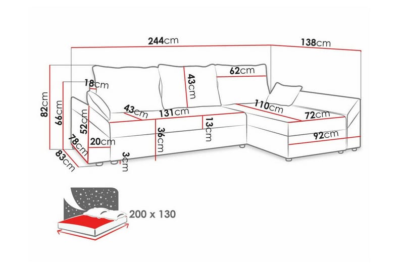Midfeld 3-sits Hörnbäddsoffa NO_BRAND Dark Grey/Black - Møbler - Sofaer - Sovesofaer
