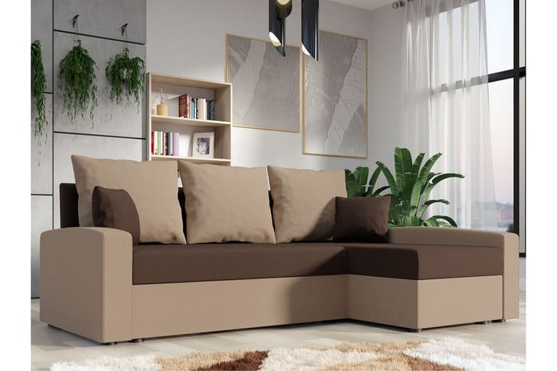 Midfeld 3-personers Hjørnesovesofa - Beige/Brun - Sovesofaer - Hjørnesovesofa