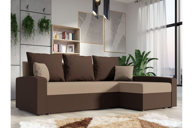 Midfeld 3-personers Hjørnesovesofa - Brun/Beige - Sovesofaer - Hjørnesovesofa