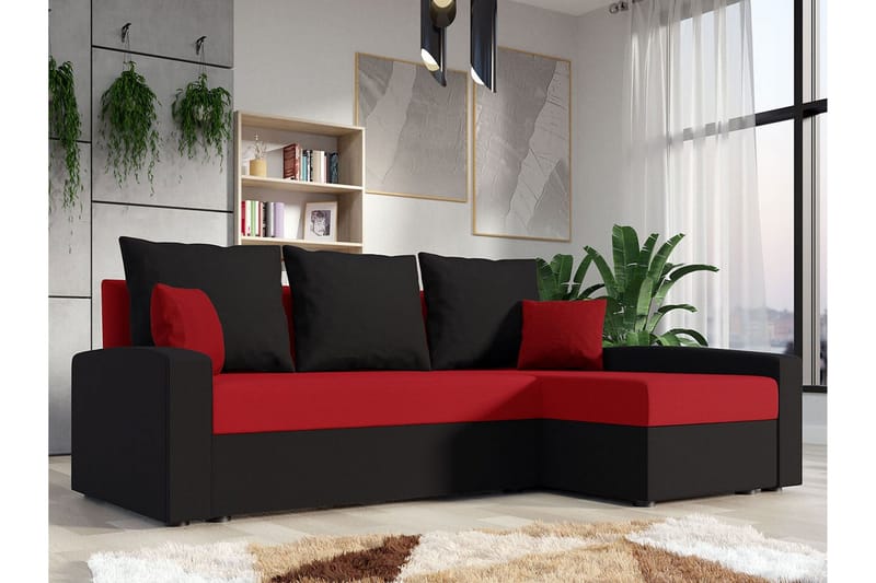 Midfeld 3-personers Hjørnesovesofa - Rød/Sort - Møbler - Sofaer - Sovesofaer