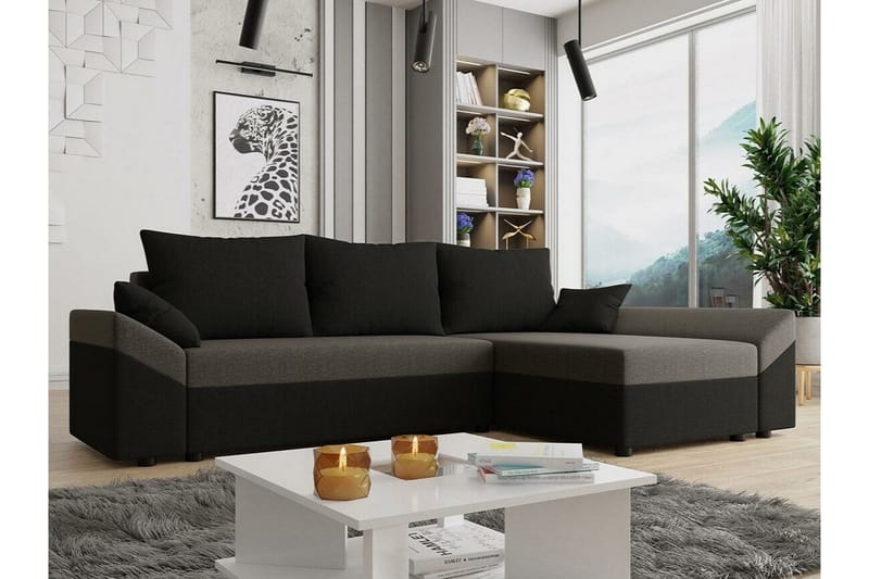 Midfeld 3-personers Hjørnesovesofa - Sort/Brun - Møbler - Sofaer - Sovesofaer