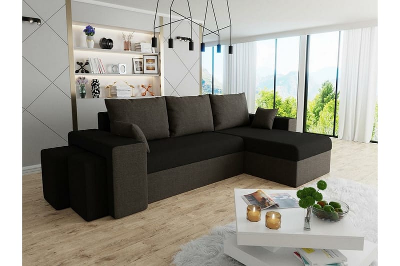 Midfeld 3-personers Hjørnesovesofa - Mörkbrun/Svart - Møbler - Sofaer - Sovesofaer