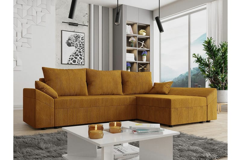 Midfeld 3-personers Hjørnesovesofa - Mørkegul - Møbler - Sofaer - Sovesofaer
