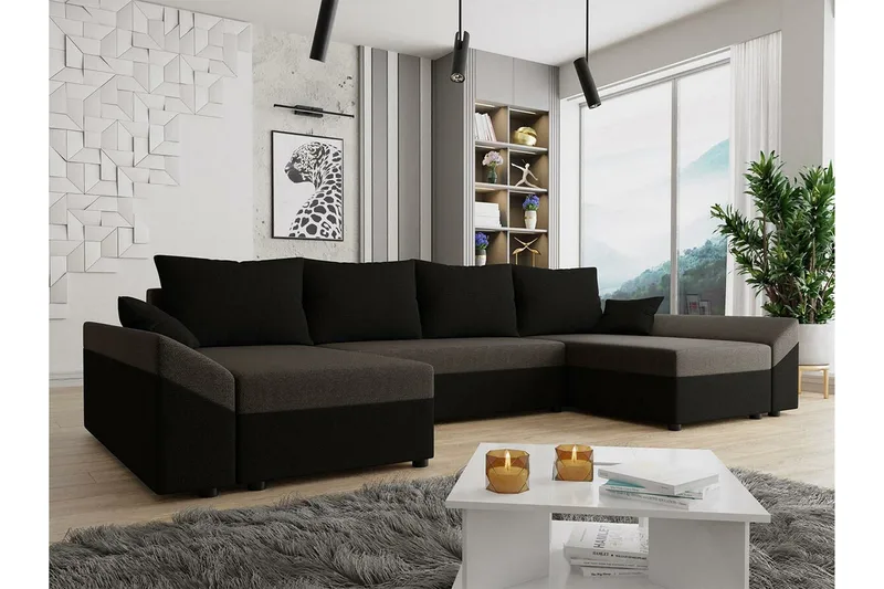 Midfeld 4-sits Hörnbäddsoffa Brown/Black - Møbler - Sofaer - Sovesofaer