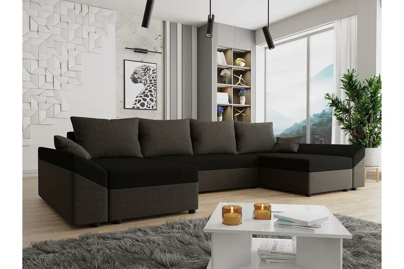 Midfeld 4-sits Hörnbäddsoffa Dark brown/black - Møbler - Sofaer - Sovesofaer