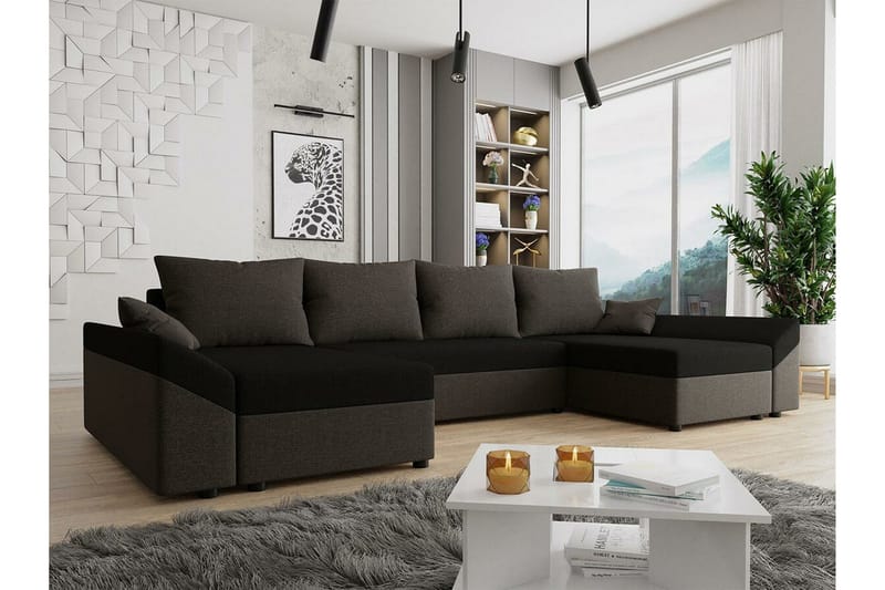 Midfeld 4-sits Hörnbäddsoffa Dark brown/black - Møbler - Sofaer - Sovesofaer