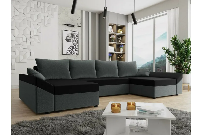 Midfeld 4-sits Hörnbäddsoffa Dark Grey/Black - Møbler - Sofaer - Sovesofaer