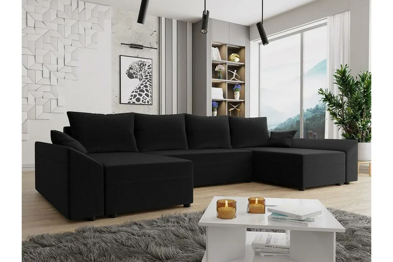 Midfeld 4-sits Hörnbäddsoffa NO_BRAND Black - Møbler - Sofaer - Sovesofaer