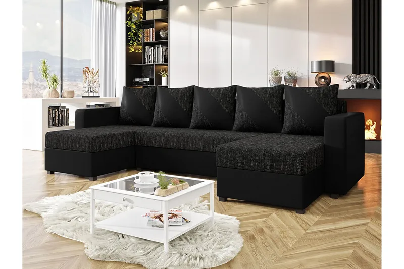 Midfeld 4-sits Hörnbäddsoffa NO_BRAND Black - Møbler - Sofaer - Sovesofaer