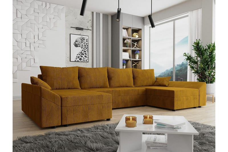 Midfeld 4-sits Hörnbäddsoffa NO_BRAND Dark yellow - Møbler - Sofaer - Sovesofaer