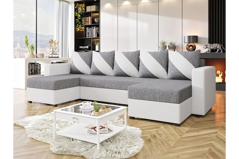 Midfeld 4-sits Hörnbäddsoffa White/Grey - Møbler - Sofaer - Sovesofaer