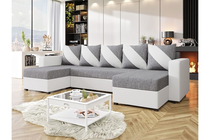 Midfeld 4-personers Hjørnesovesofa - Hvid/Grå - Møbler - Sofaer - Sovesofaer