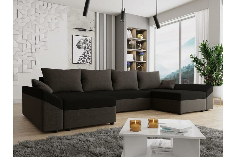 Midfeld 4-personers Hjørnesovesofa - Mörkbrun/Svart - Møbler - Sofaer - Sovesofaer