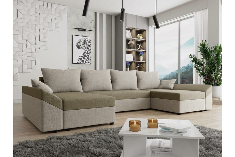 Midfeld 4-personers Hjørnesovesofa - Beige/Lys beige - Sovesofaer - Hjørnesovesofa