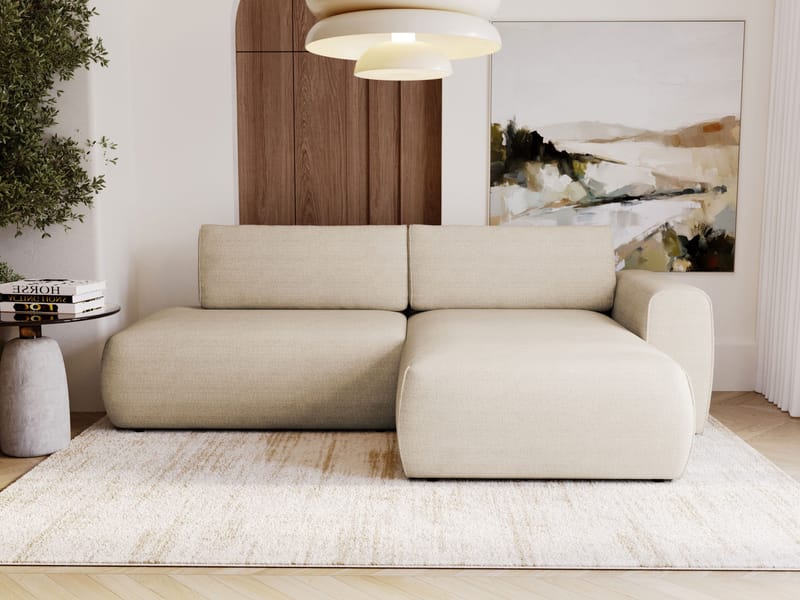Milias 3-personers sovesofa med chaiselong til højre og opbevaring - Beige - Møbler - Sofaer - Sovesofaer